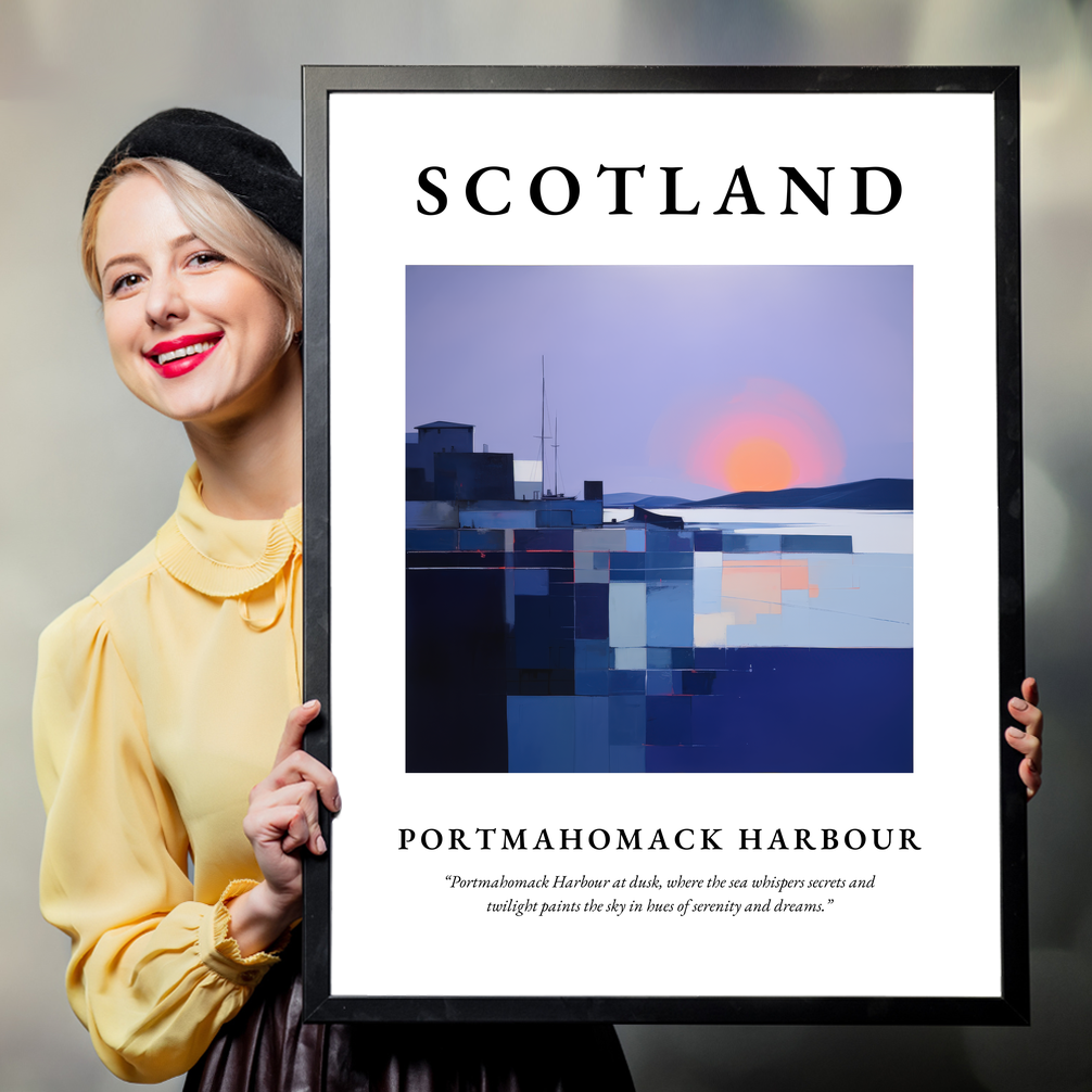 Person holding a poster of Portmahomack Harbour