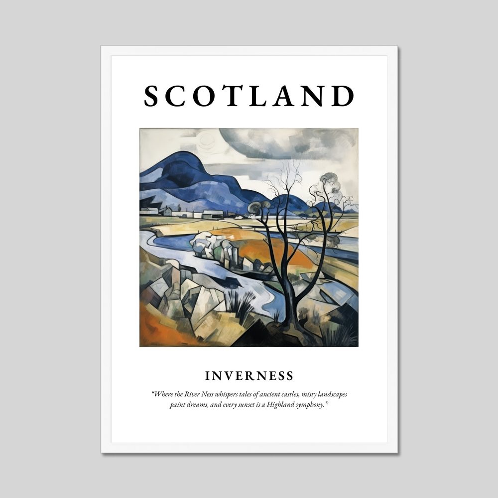 Poster in a white frame with the word Scotland