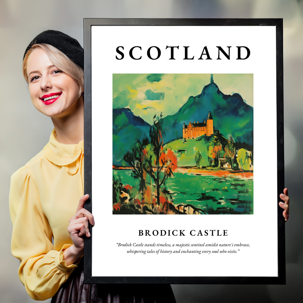 Person holding a poster of Brodick Castle