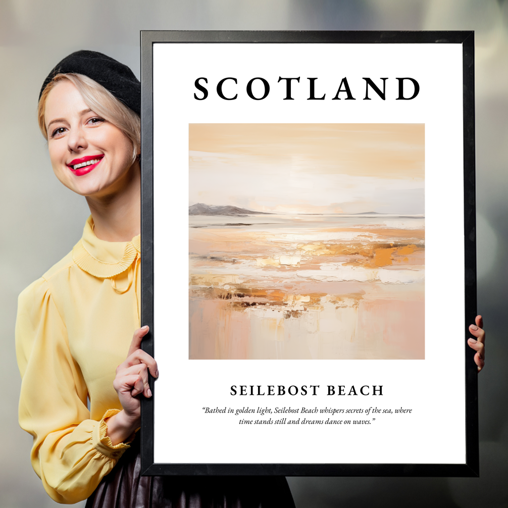 Person holding a poster of Seilebost Beach