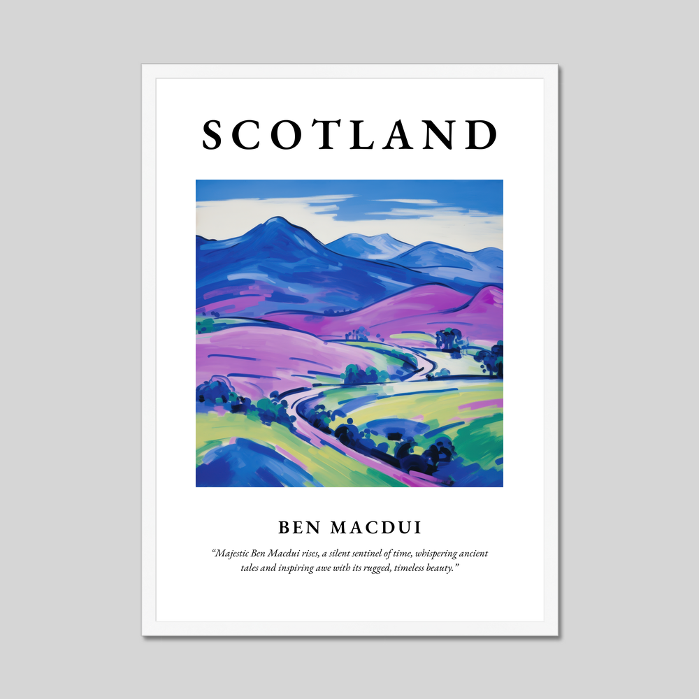 Poster in a white frame with the word Scotland