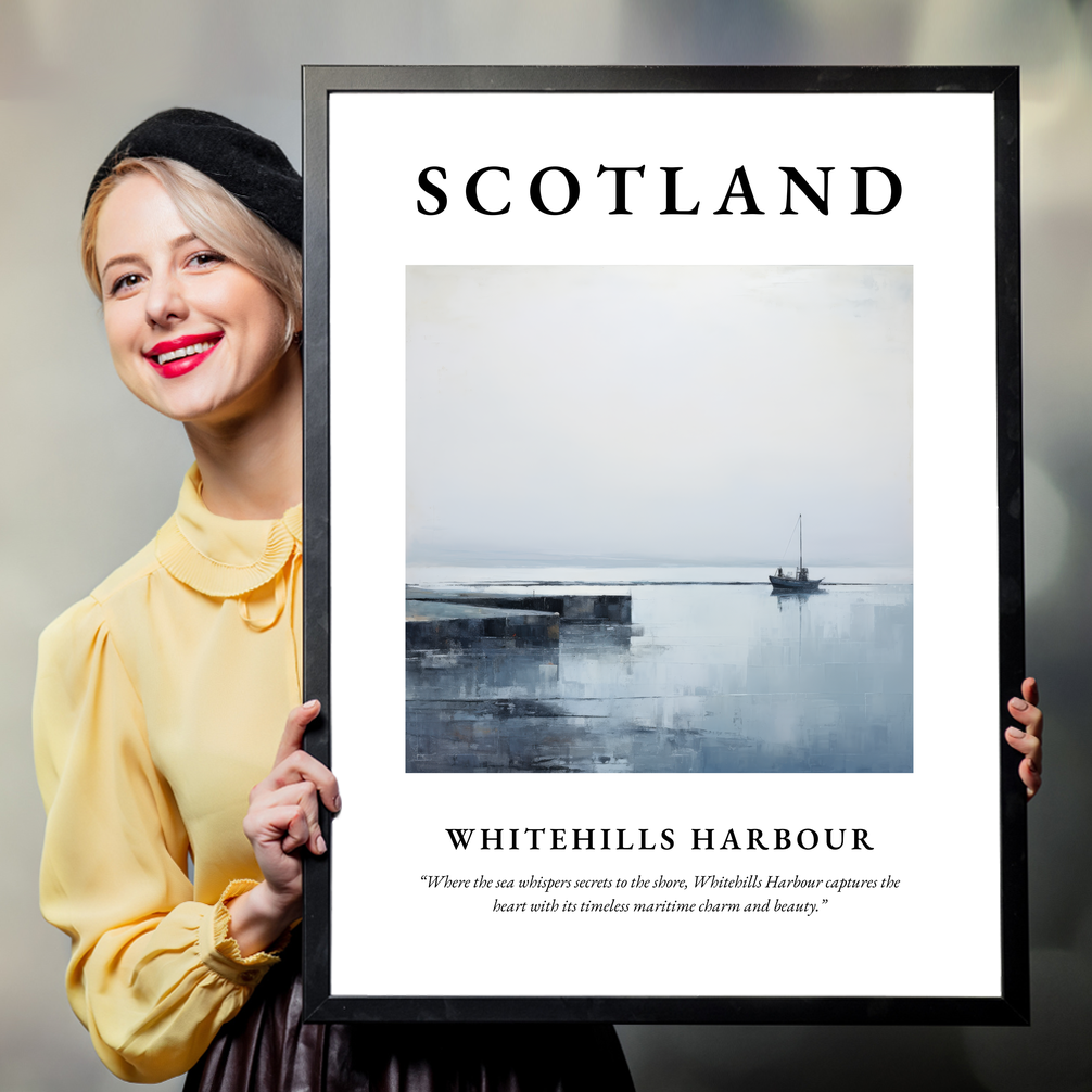 Person holding a poster of Whitehills Harbour