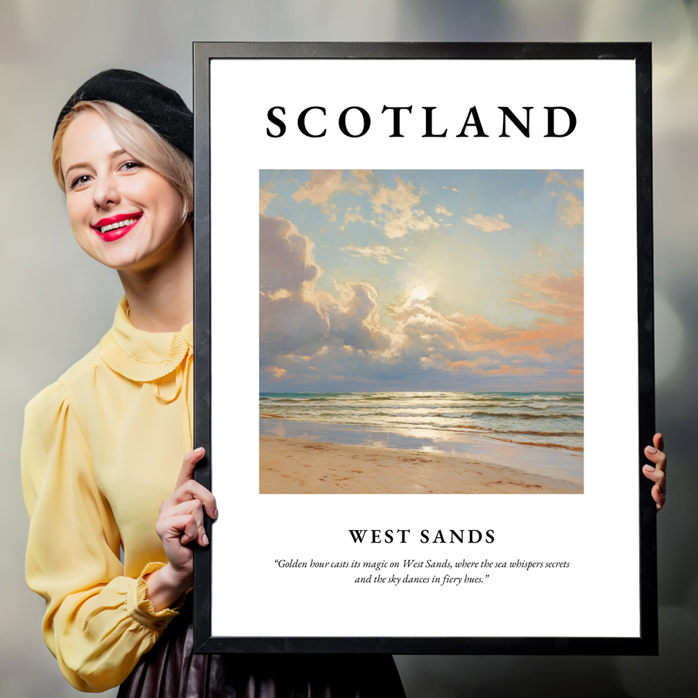 Person holding a poster of West Sands