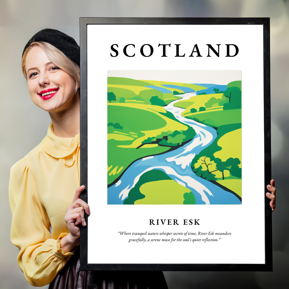 Person holding a poster of River Esk