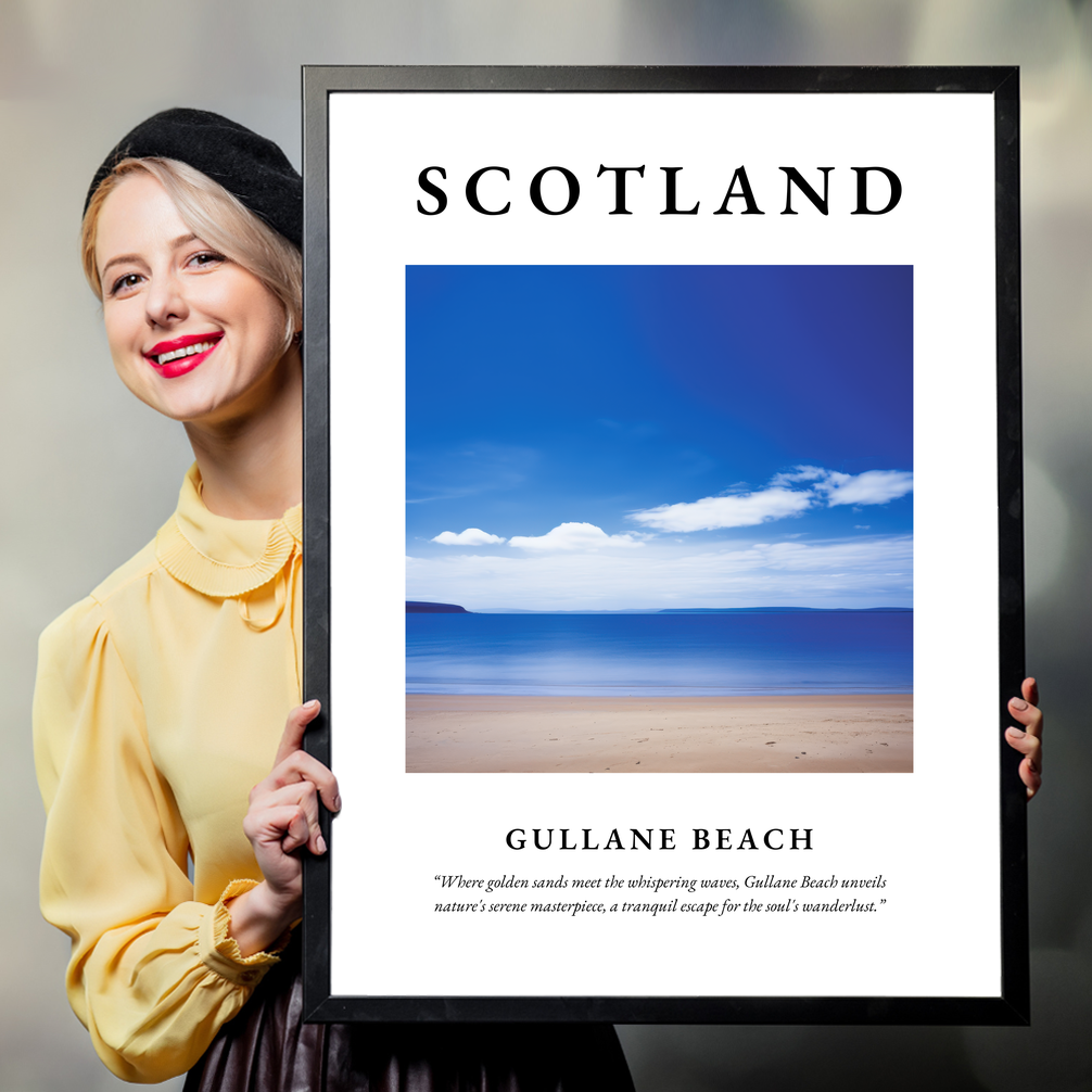 Person holding a poster of Gullane Beach