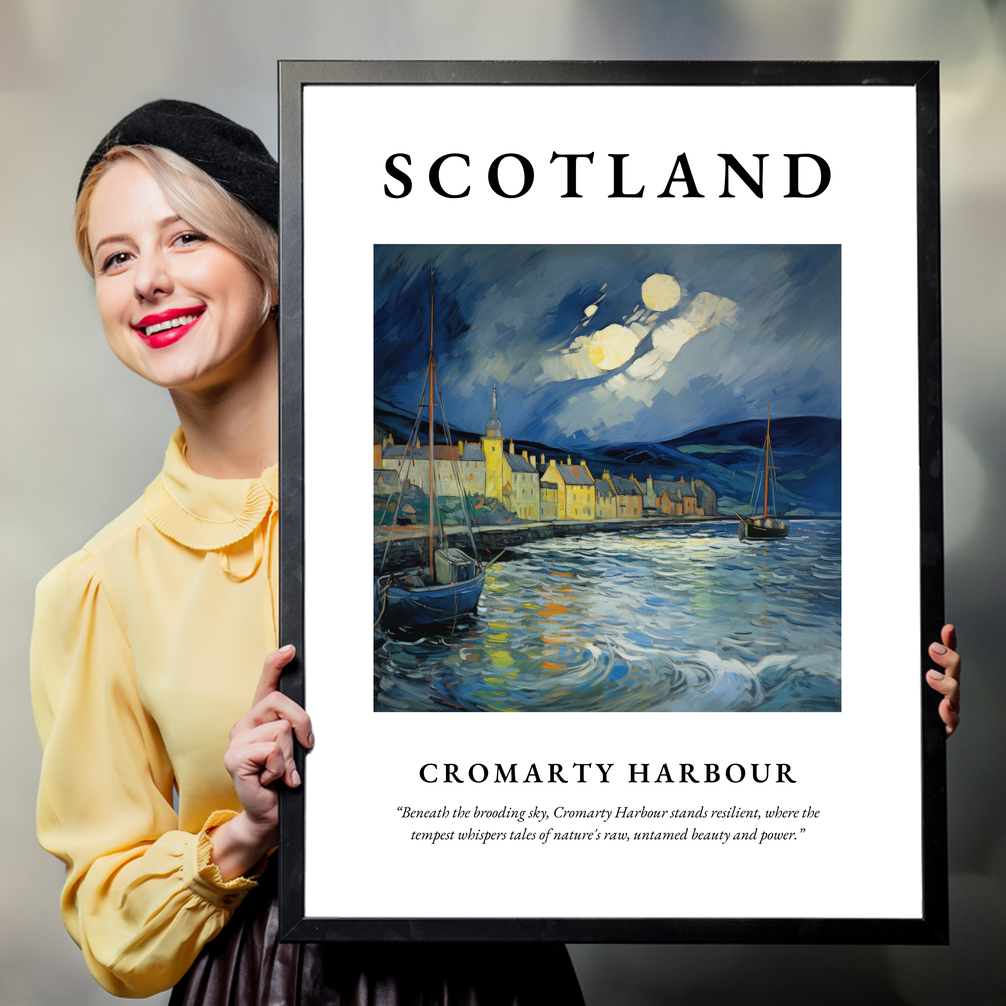 Person holding a poster of Cromarty Harbour