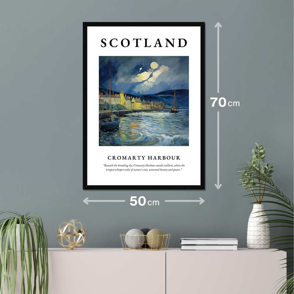 Poster of Cromarty Harbour hanging on a wall