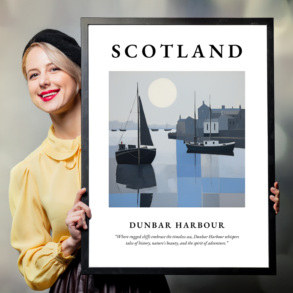 Person holding a poster of Dunbar Harbour