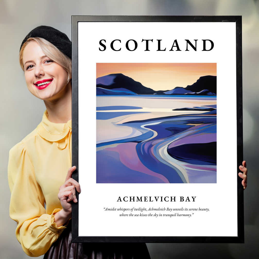 Person holding a poster of Achmelvich Bay