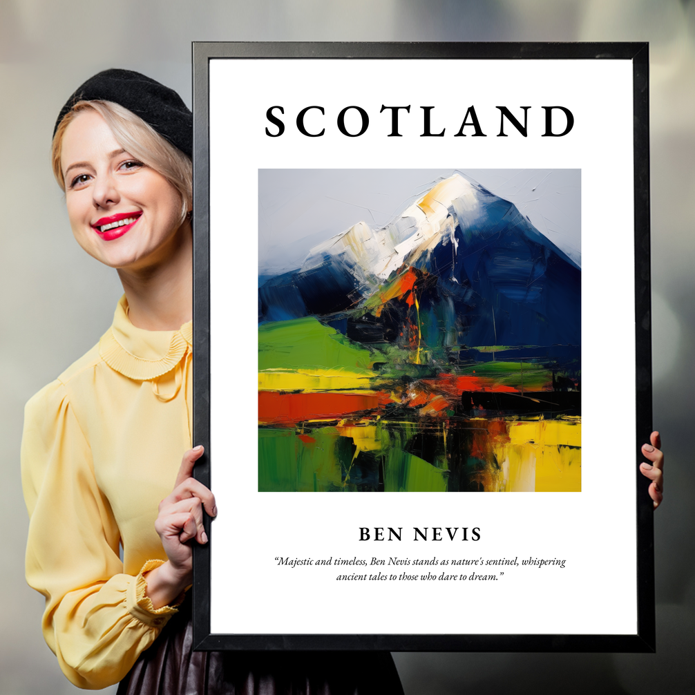 Person holding a poster of Ben Nevis