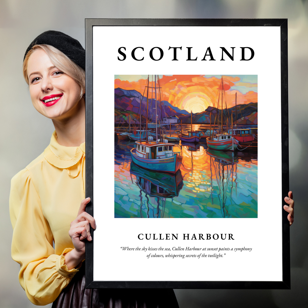 Person holding a poster of Cullen Harbour