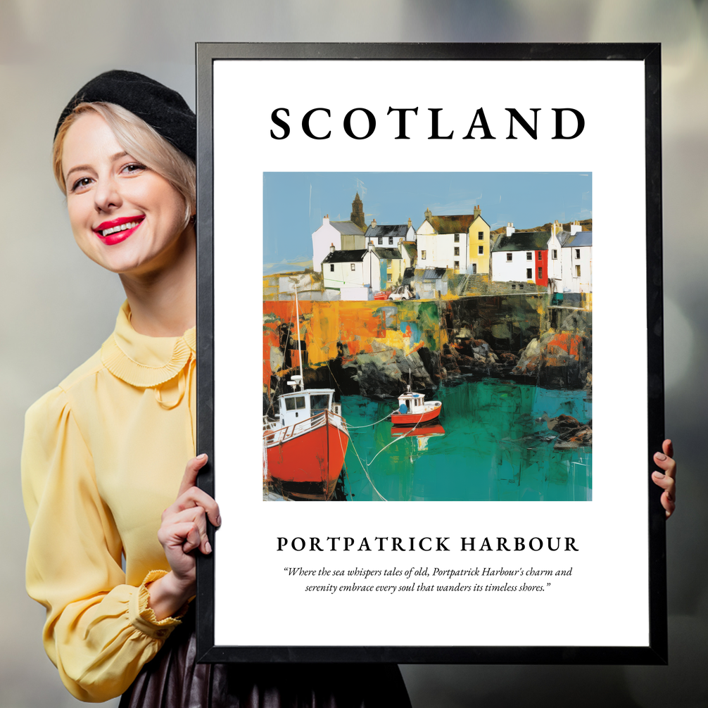 Person holding a poster of Portpatrick Harbour