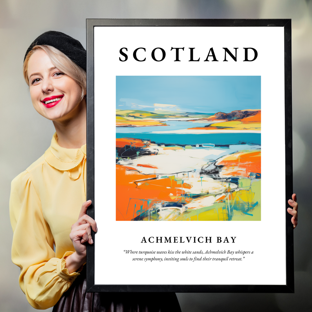 Person holding a poster of Achmelvich Bay