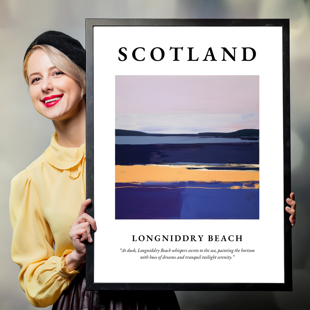 Person holding a poster of Longniddry Beach