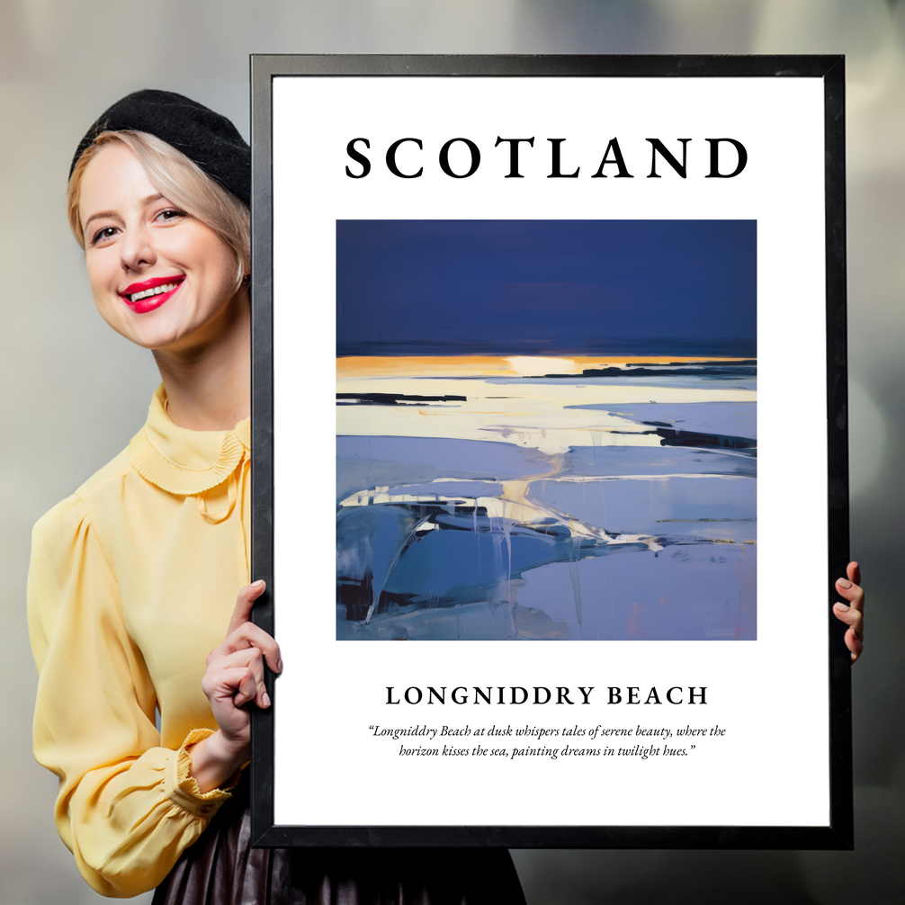 Person holding a poster of Longniddry Beach