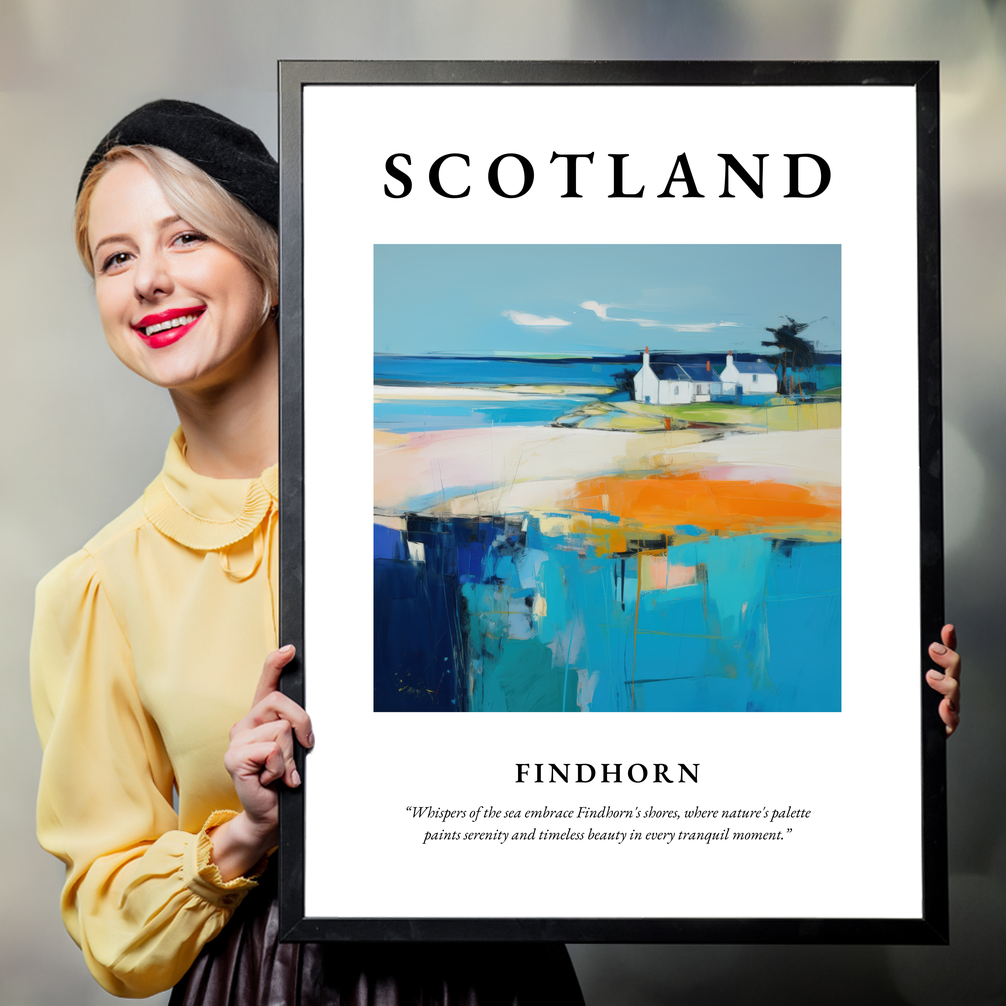 Person holding a poster of Findhorn