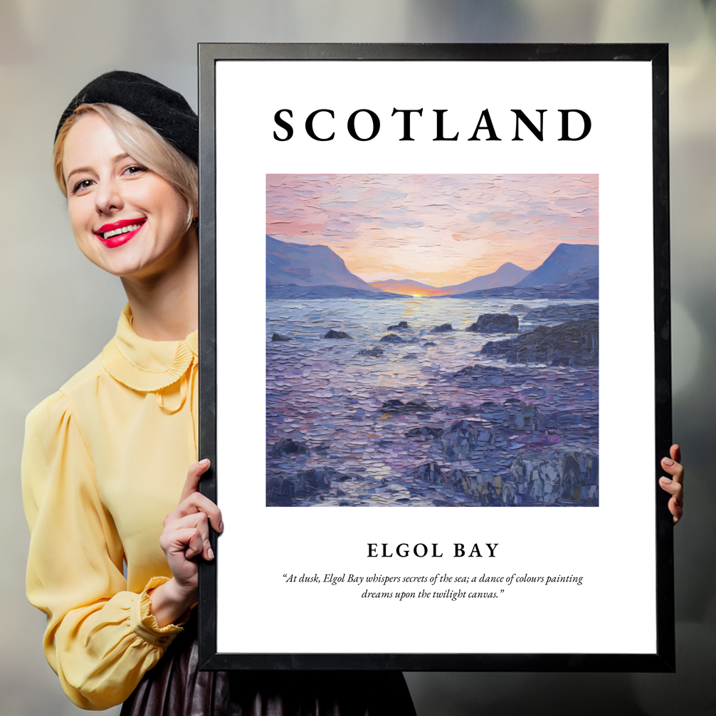 Person holding a poster of Elgol Bay