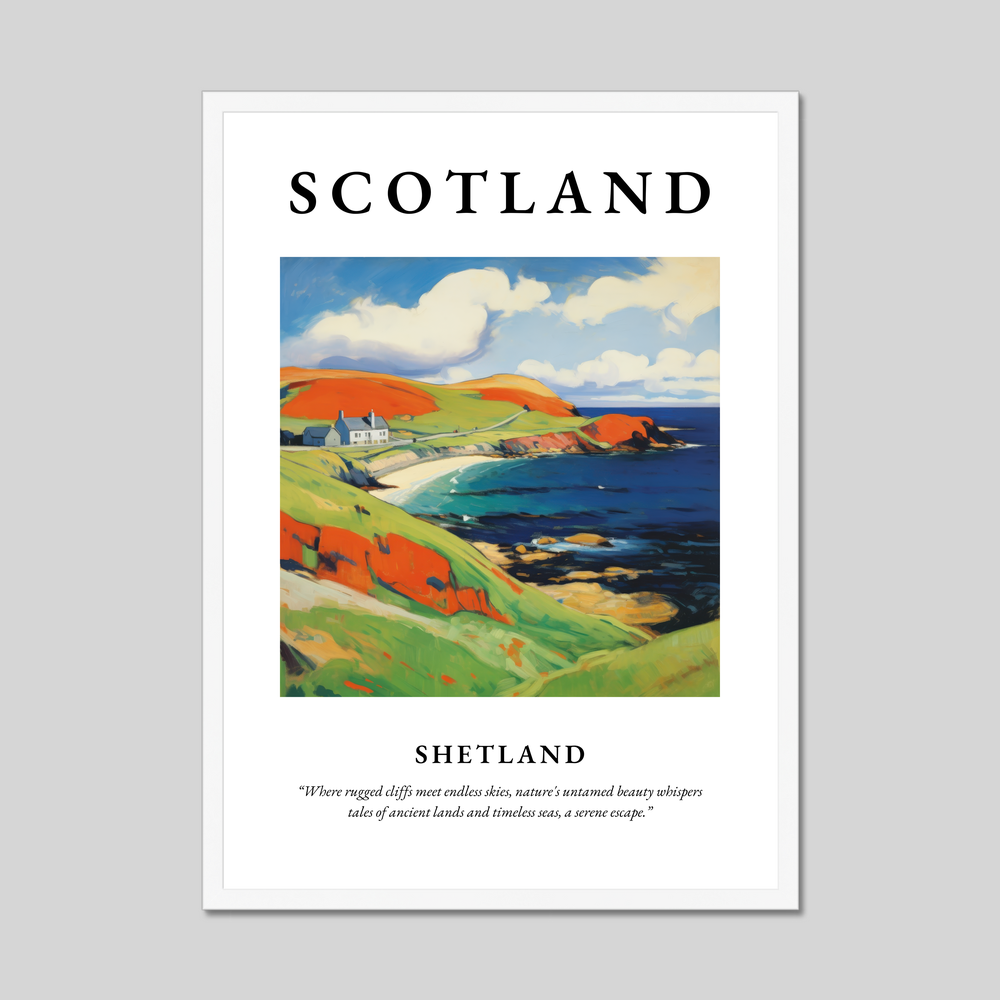 Poster in a white frame with the word Scotland