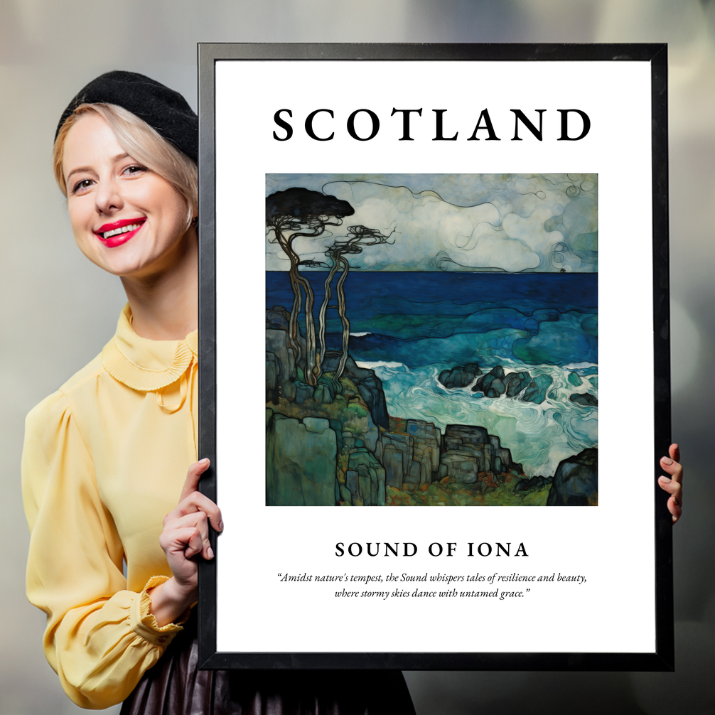 Person holding a poster of Sound of Iona