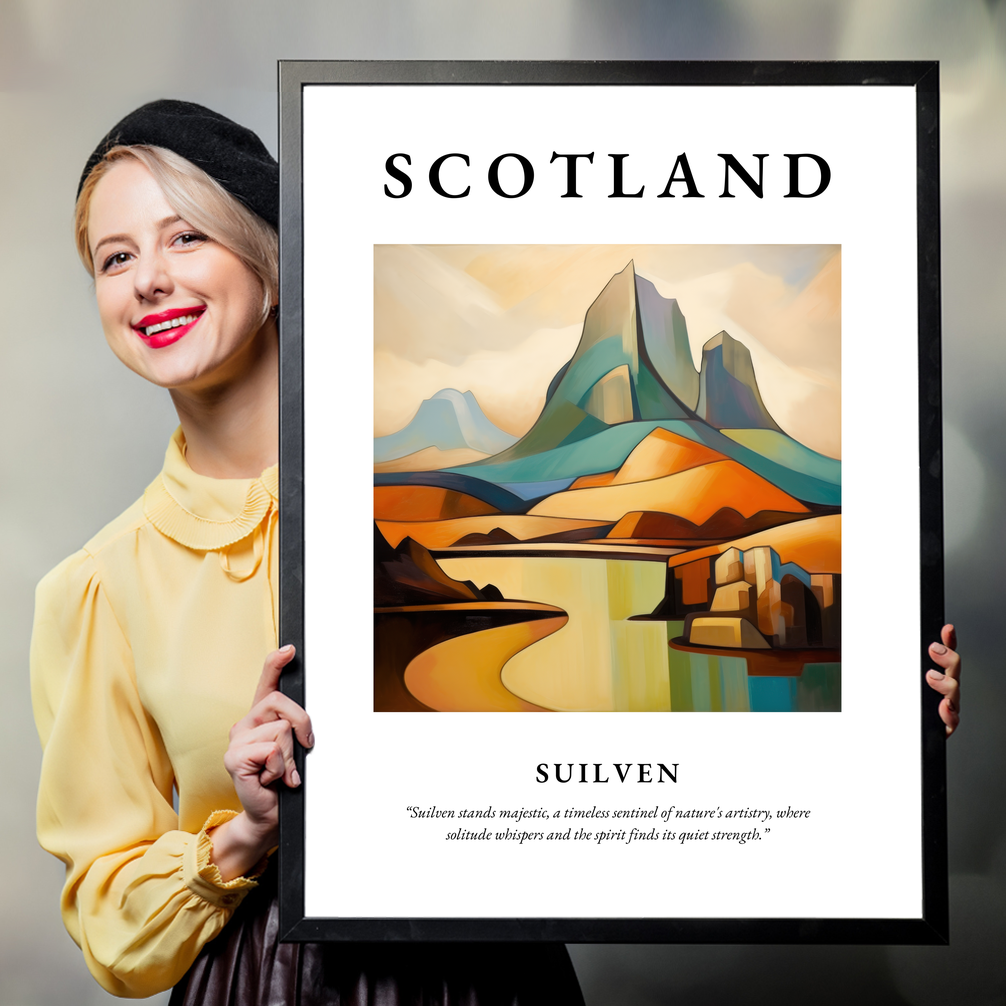 Person holding a poster of Suilven