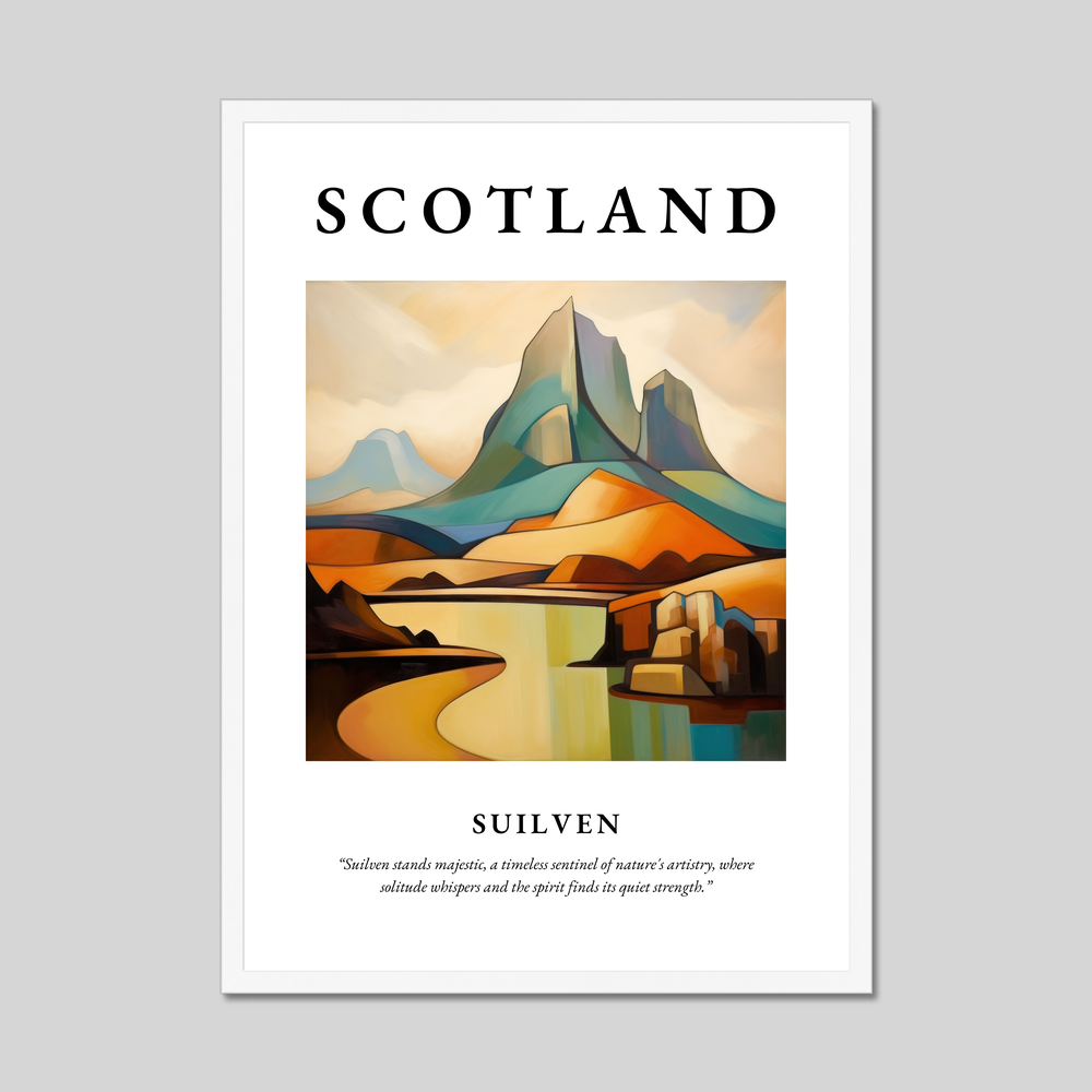 Poster in a white frame with the word Scotland