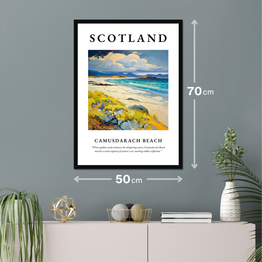 Poster of Camusdarach Beach hanging on a wall