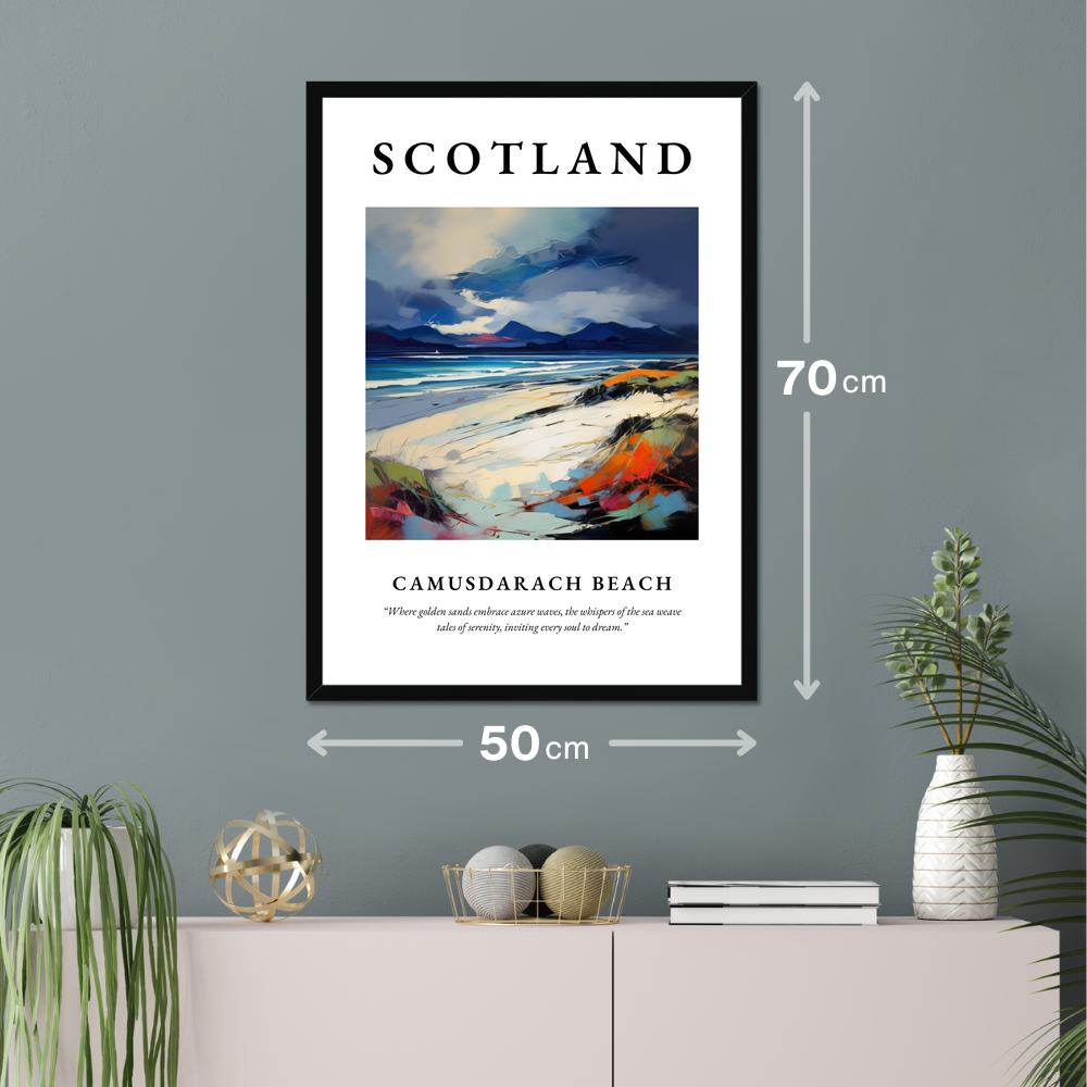 Poster of Camusdarach Beach hanging on a wall