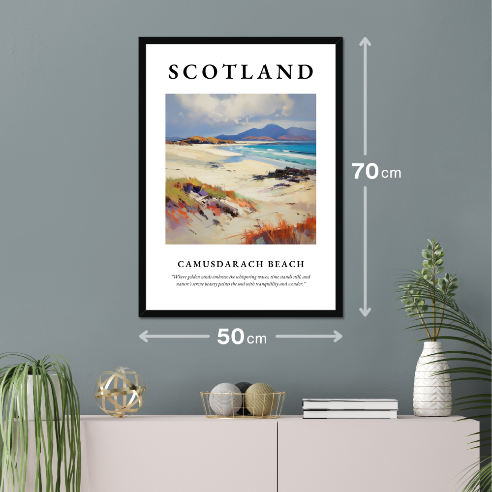 Poster of Camusdarach Beach hanging on a wall