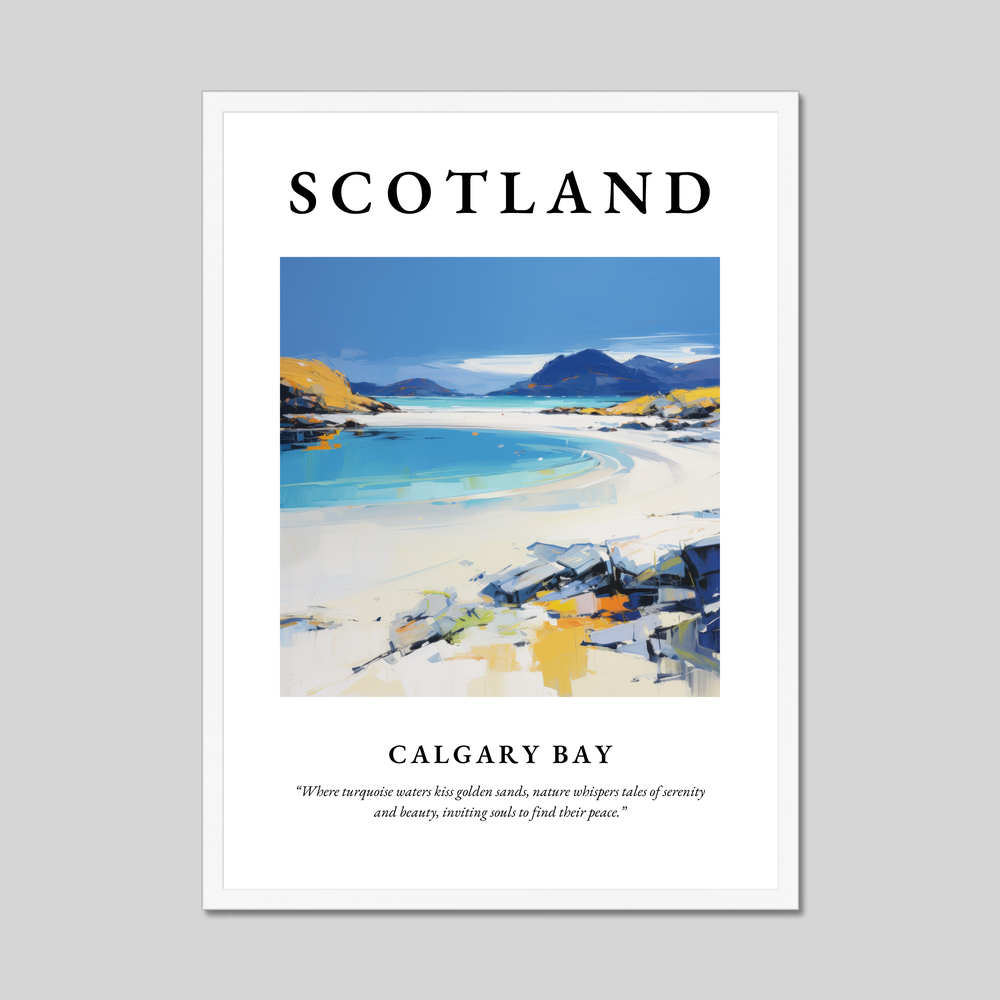 Poster in a white frame with the word Scotland