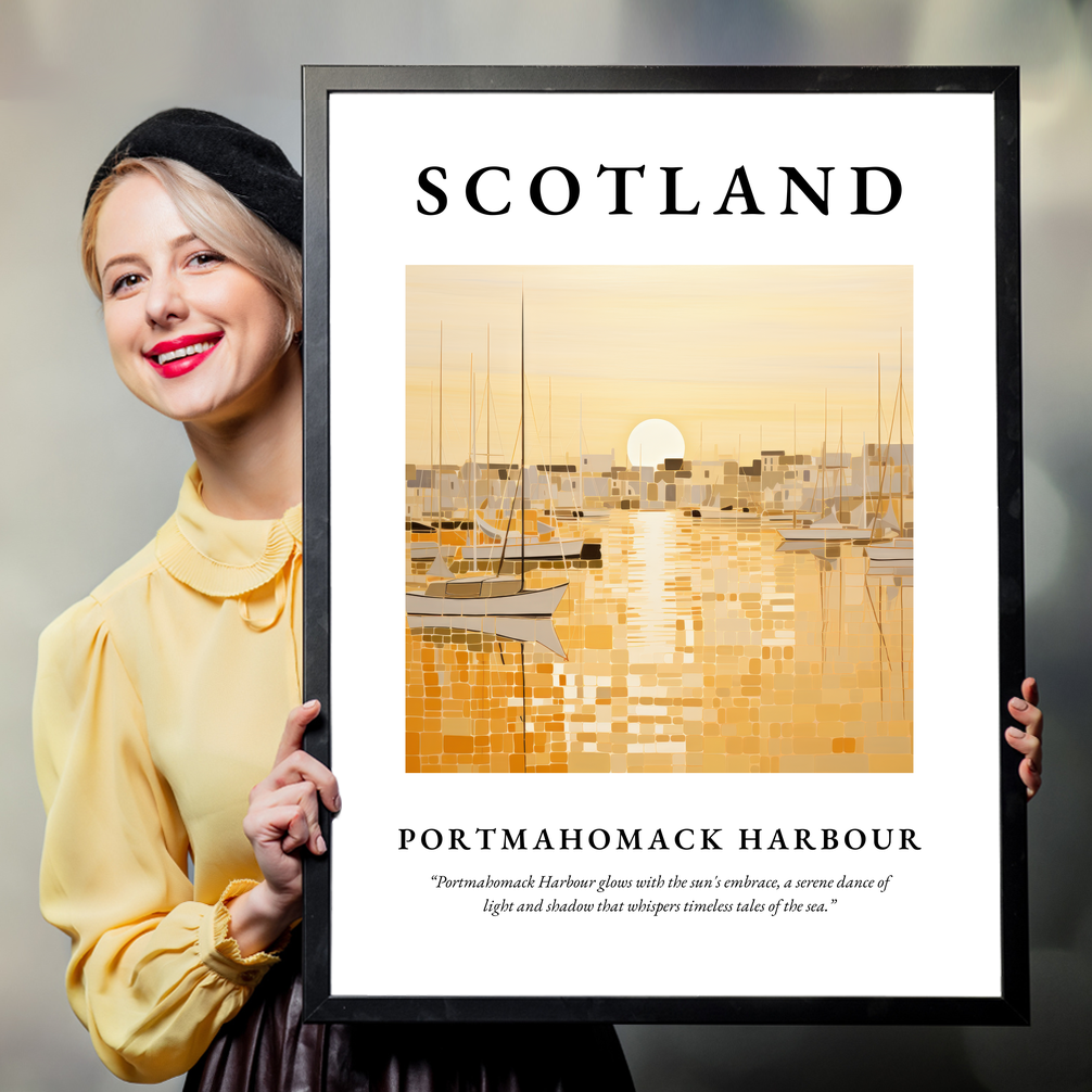 Person holding a poster of Portmahomack Harbour