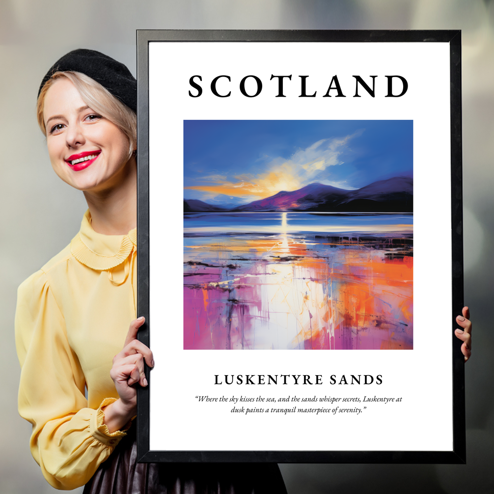 Person holding a poster of Luskentyre Sands