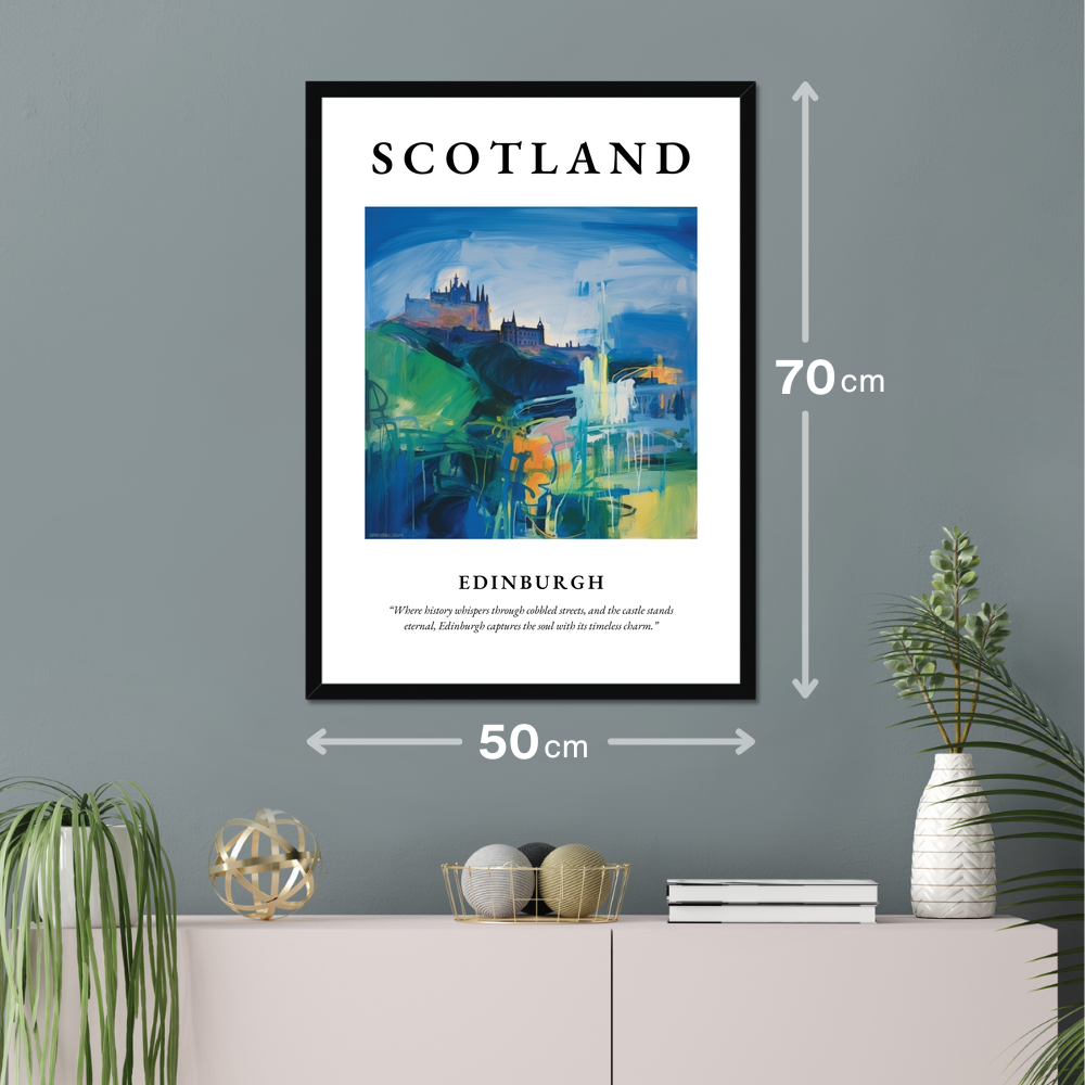 Poster of Edinburgh hanging on a wall