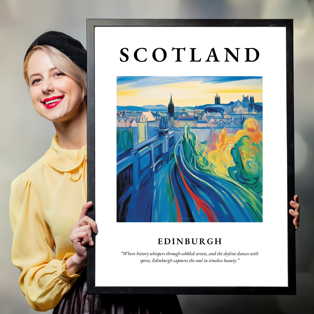 Person holding a poster of Edinburgh