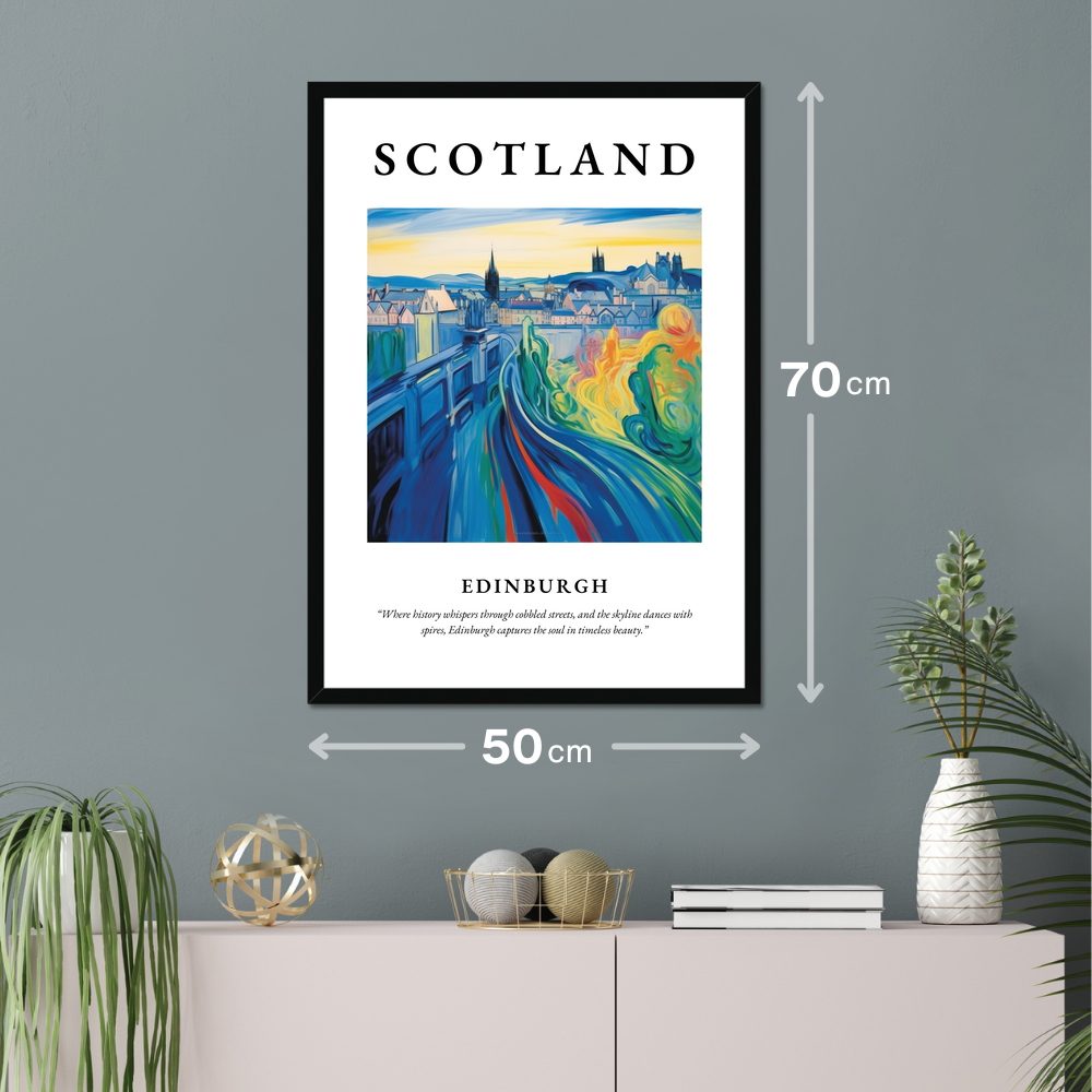 Poster of Edinburgh hanging on a wall