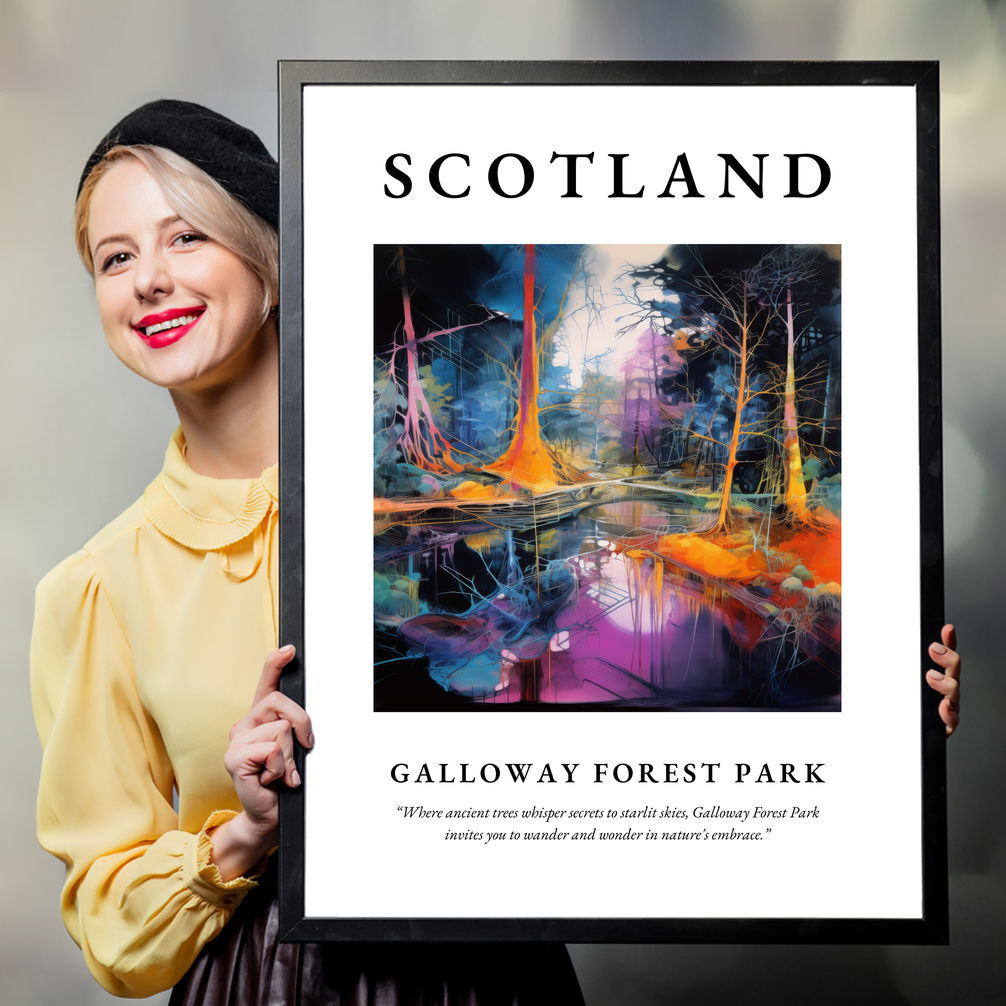 Person holding a poster of Galloway Forest Park