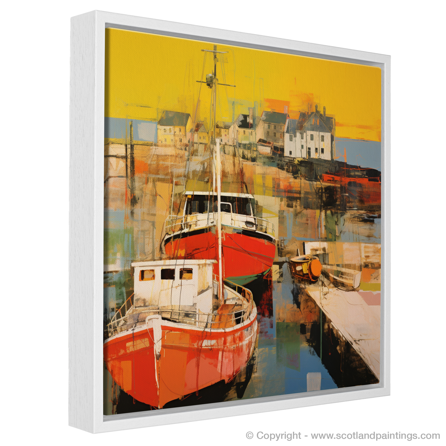 Golden Hour at Dunbar Harbour: A Pop Art Ode to Scottish Seascapes