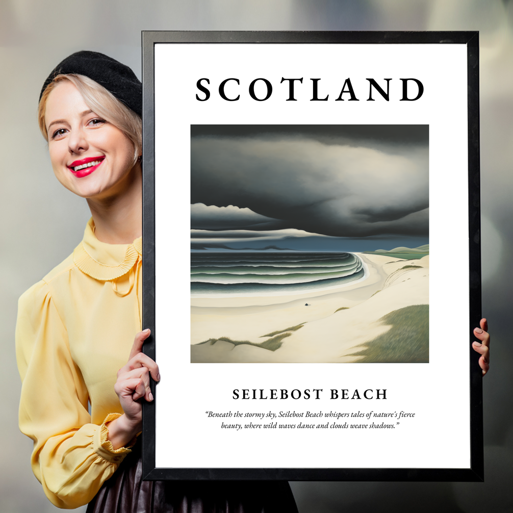 Person holding a poster of Seilebost Beach