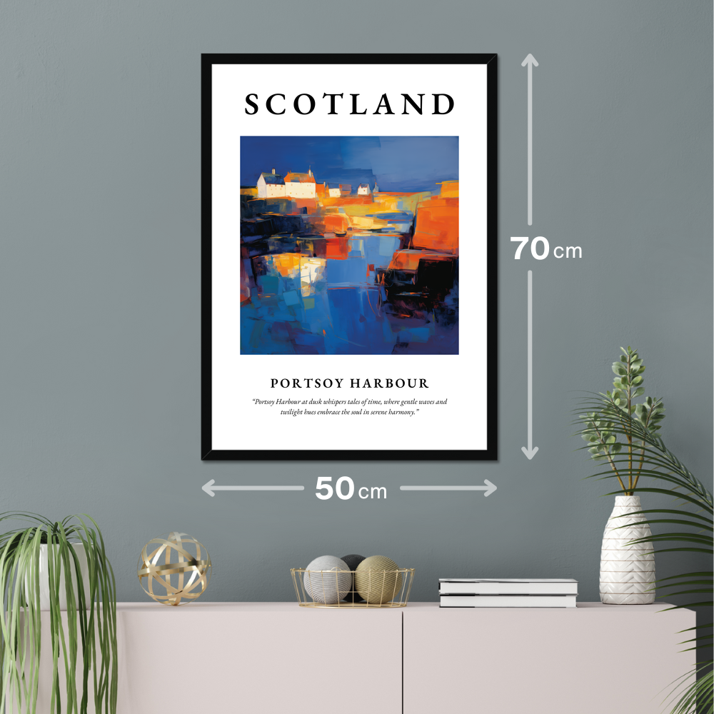 Poster of Portsoy Harbour hanging on a wall