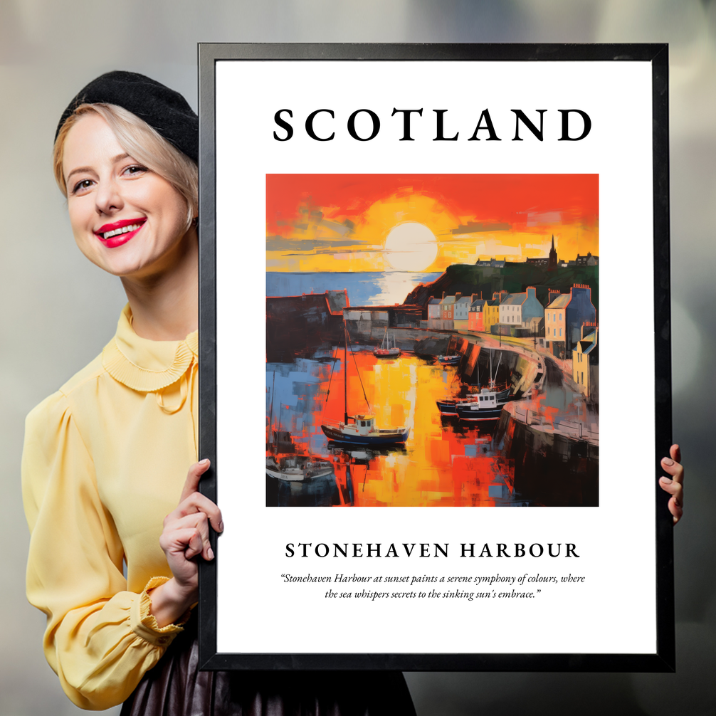 Person holding a poster of Stonehaven Harbour