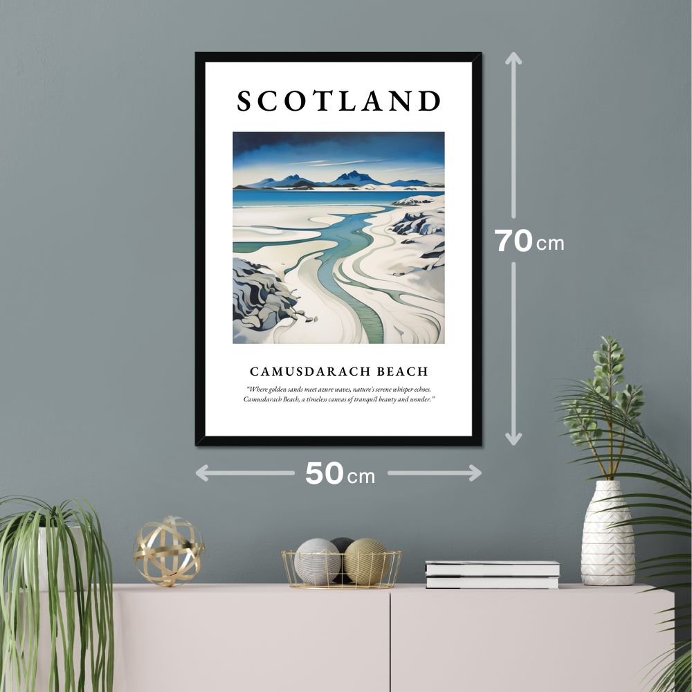 Poster of Camusdarach Beach hanging on a wall