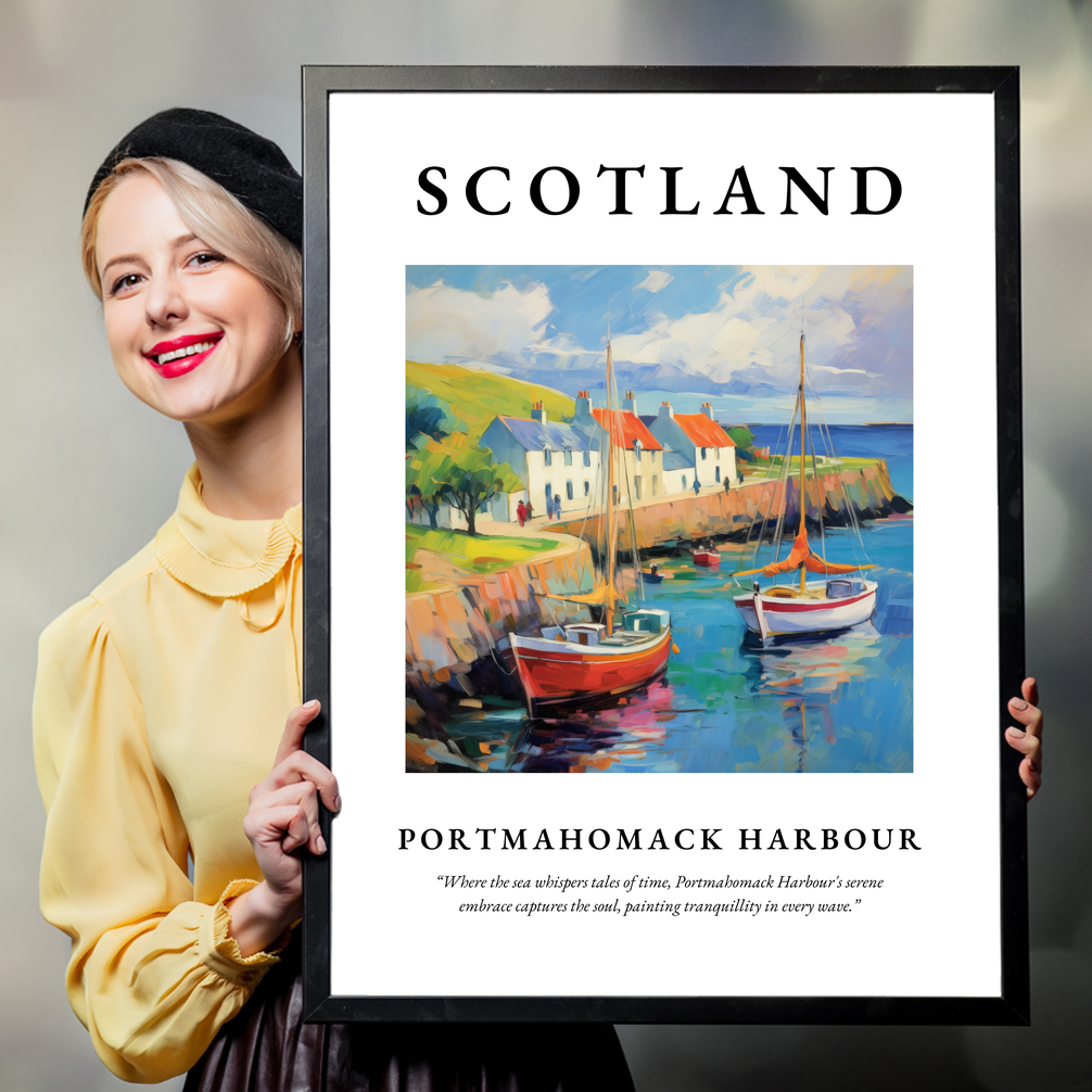 Person holding a poster of Portmahomack Harbour