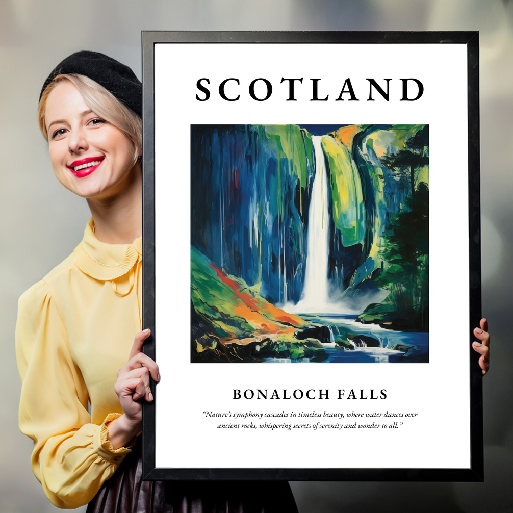 Person holding a poster of Bonaloch Falls