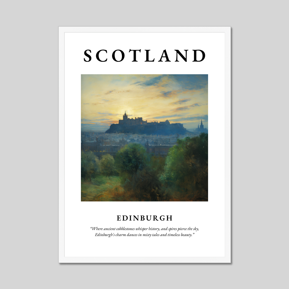 Poster in a white frame with the word Scotland