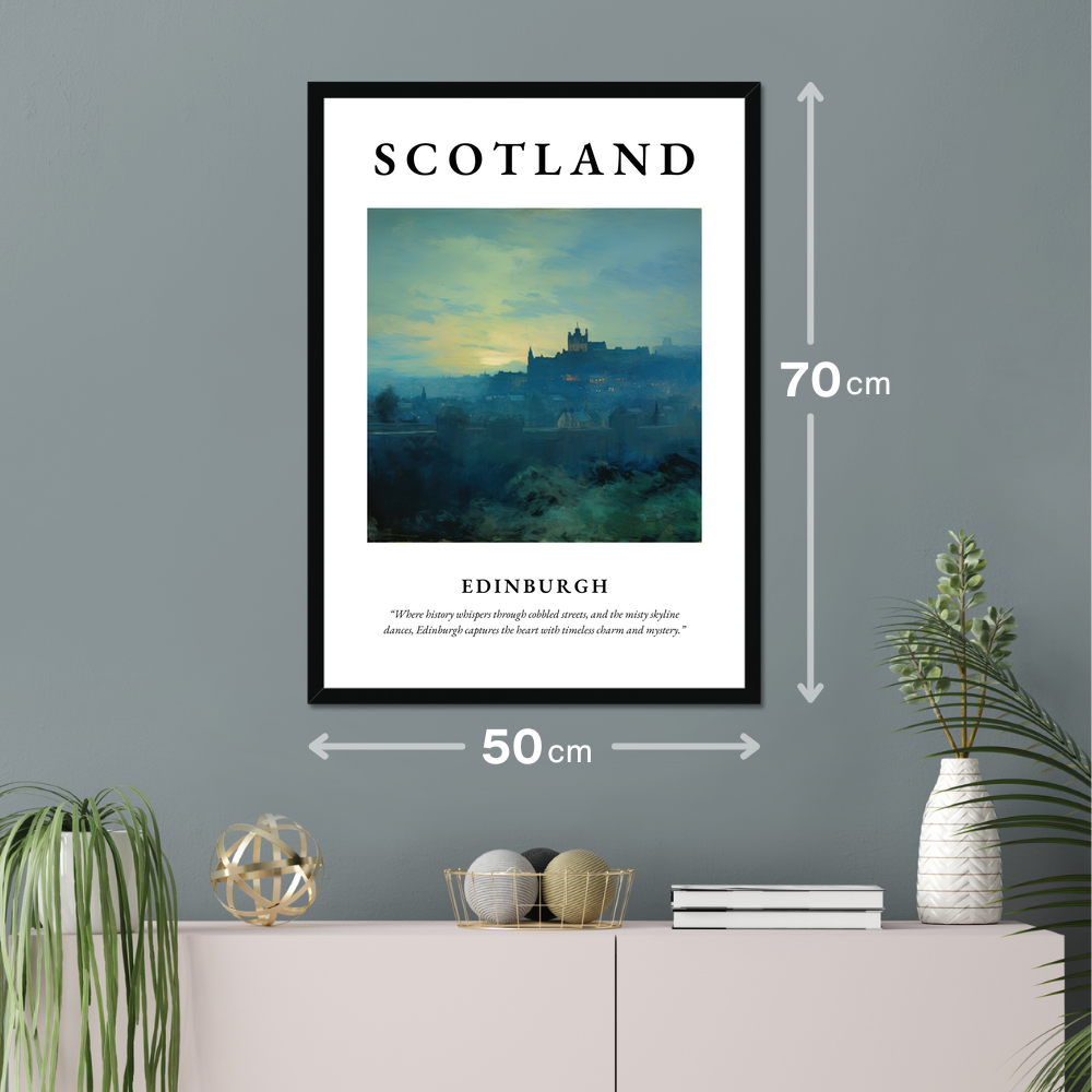 Poster of Edinburgh hanging on a wall