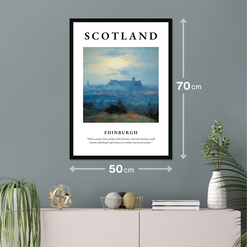 Poster of Edinburgh hanging on a wall