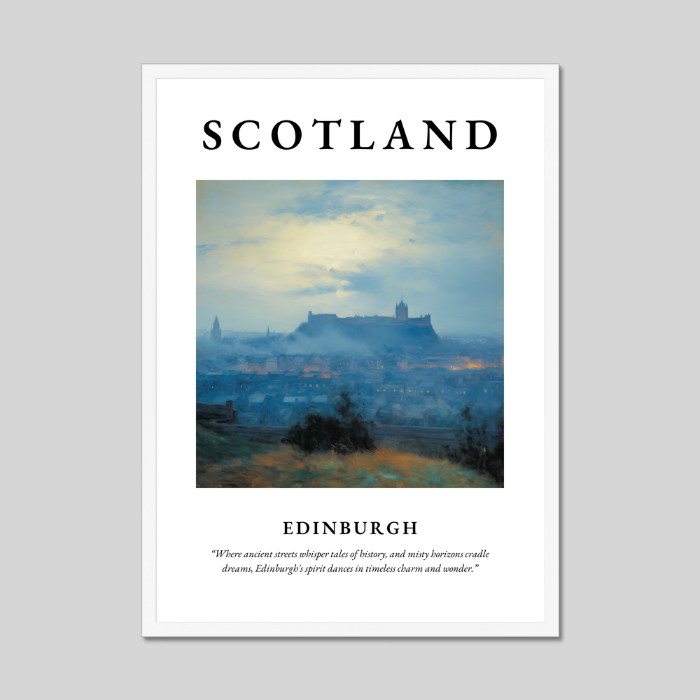 Poster in a white frame with the word Scotland