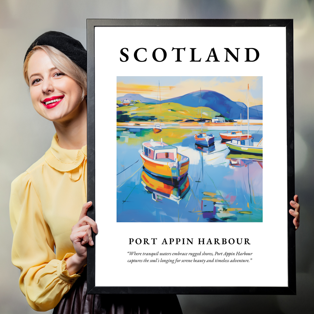 Person holding a poster of Port Appin Harbour