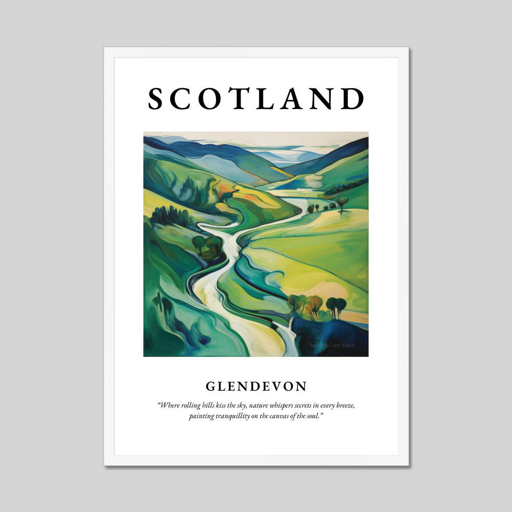 Poster in a white frame with the word Scotland