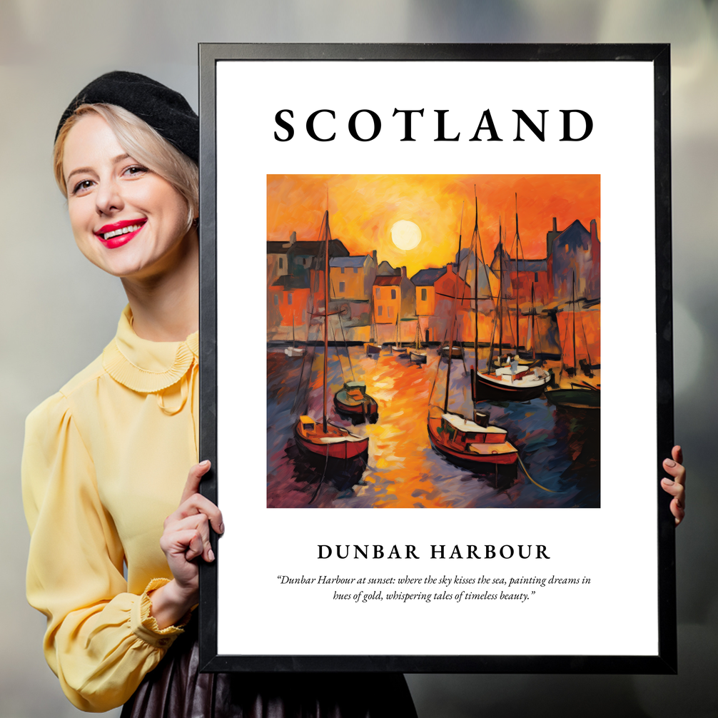 Person holding a poster of Dunbar Harbour