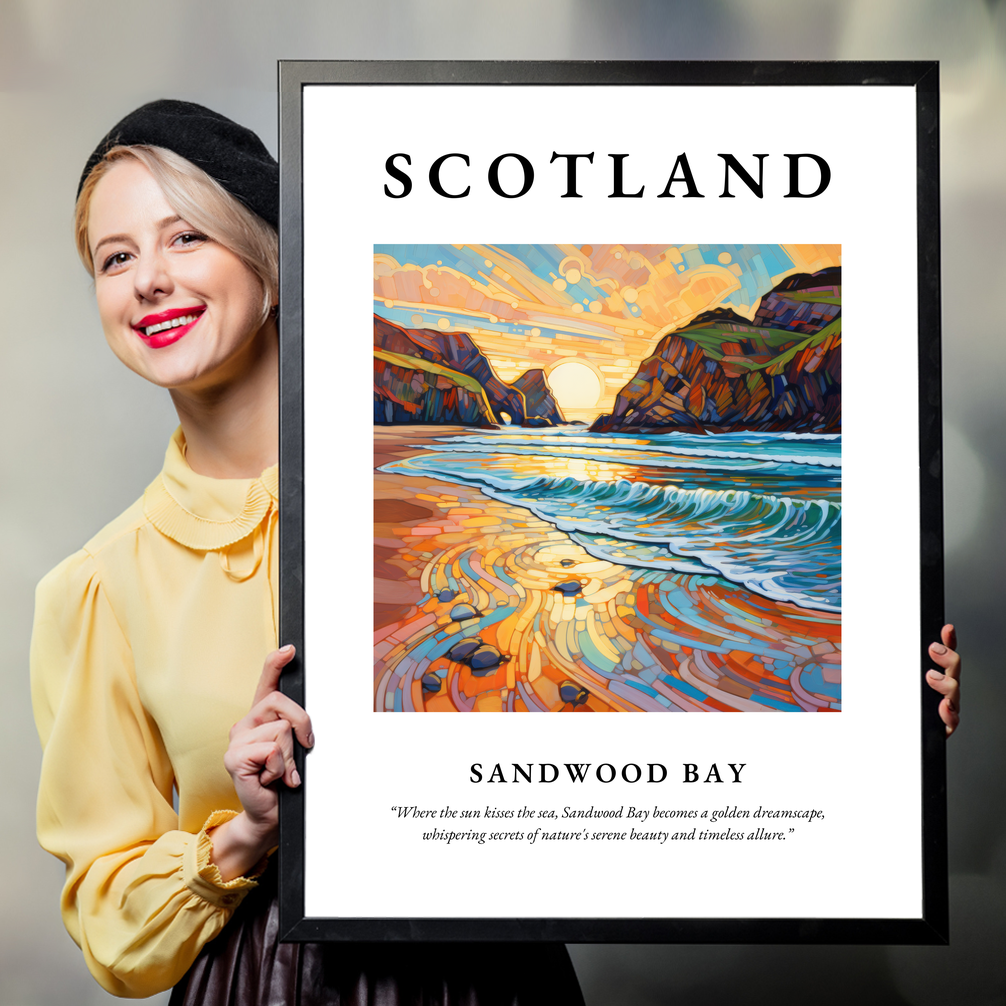 Person holding a poster of Sandwood Bay